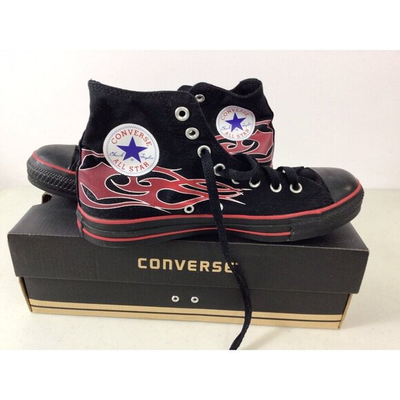 Converse All Star High Tops Shoes Black Red Tattoos Mens 8 - Picture 1 of 8